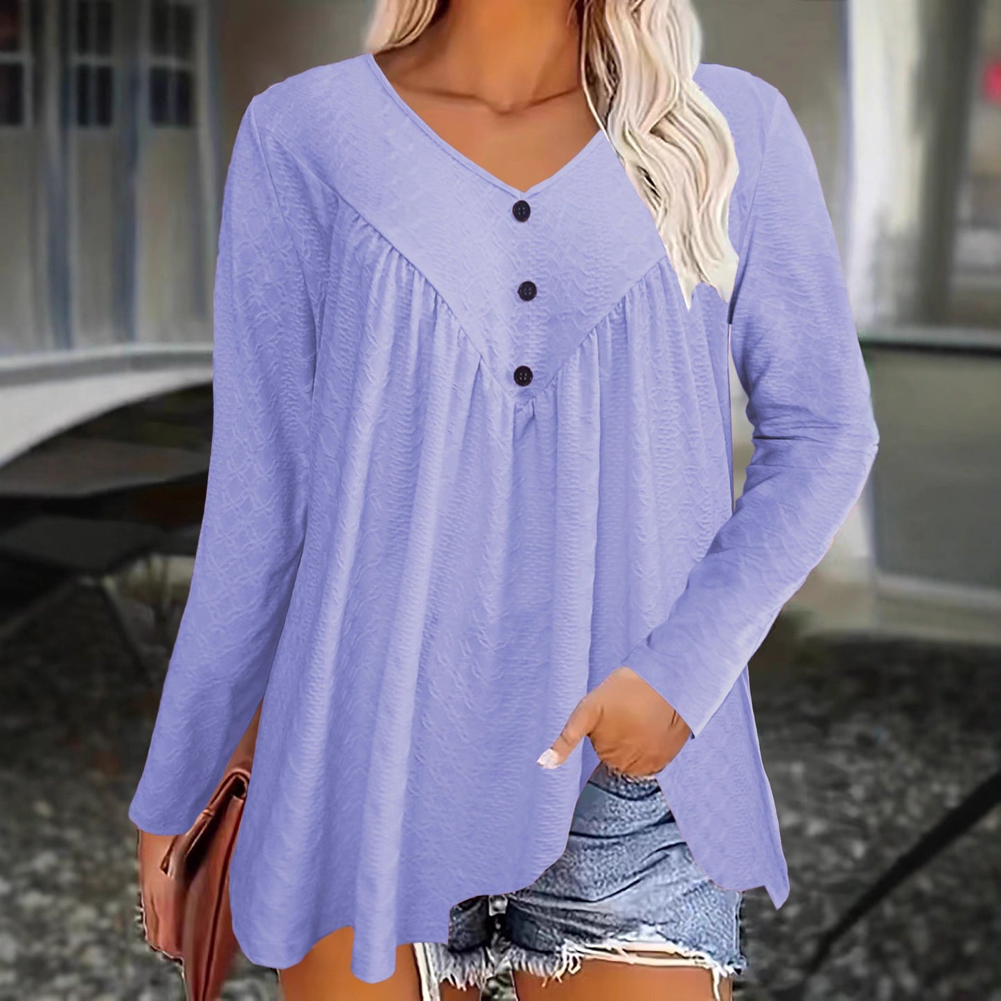 Women's Long Sleeve Casual V Neck Top