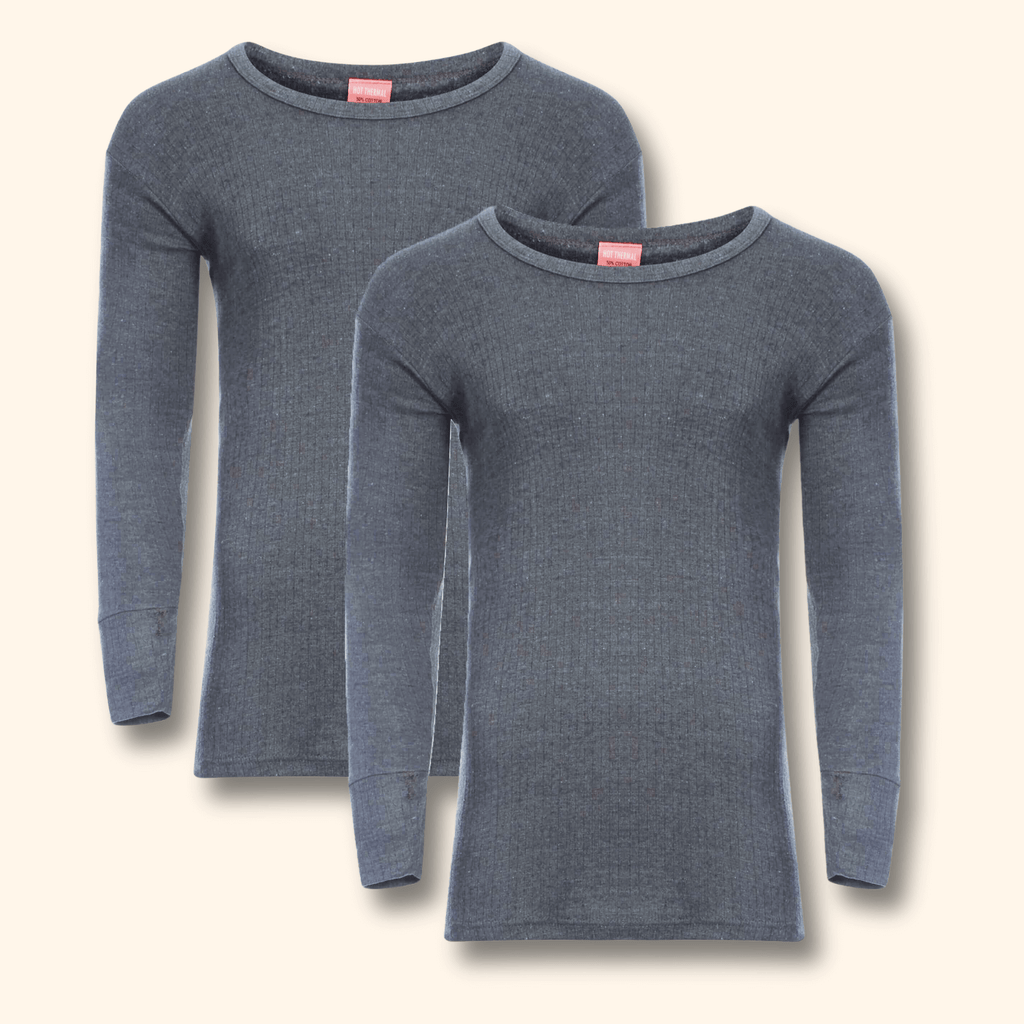 2 Pack Men's Thermal Underwear Long Sleeve Tops Warm Durable Baselayer Insulated Brushed Yarn for Running Hiking Cold Weather Sportswear Durable Winter Clothing Small to XXL White Black Grey Navy by Heatwave Thermalwear
