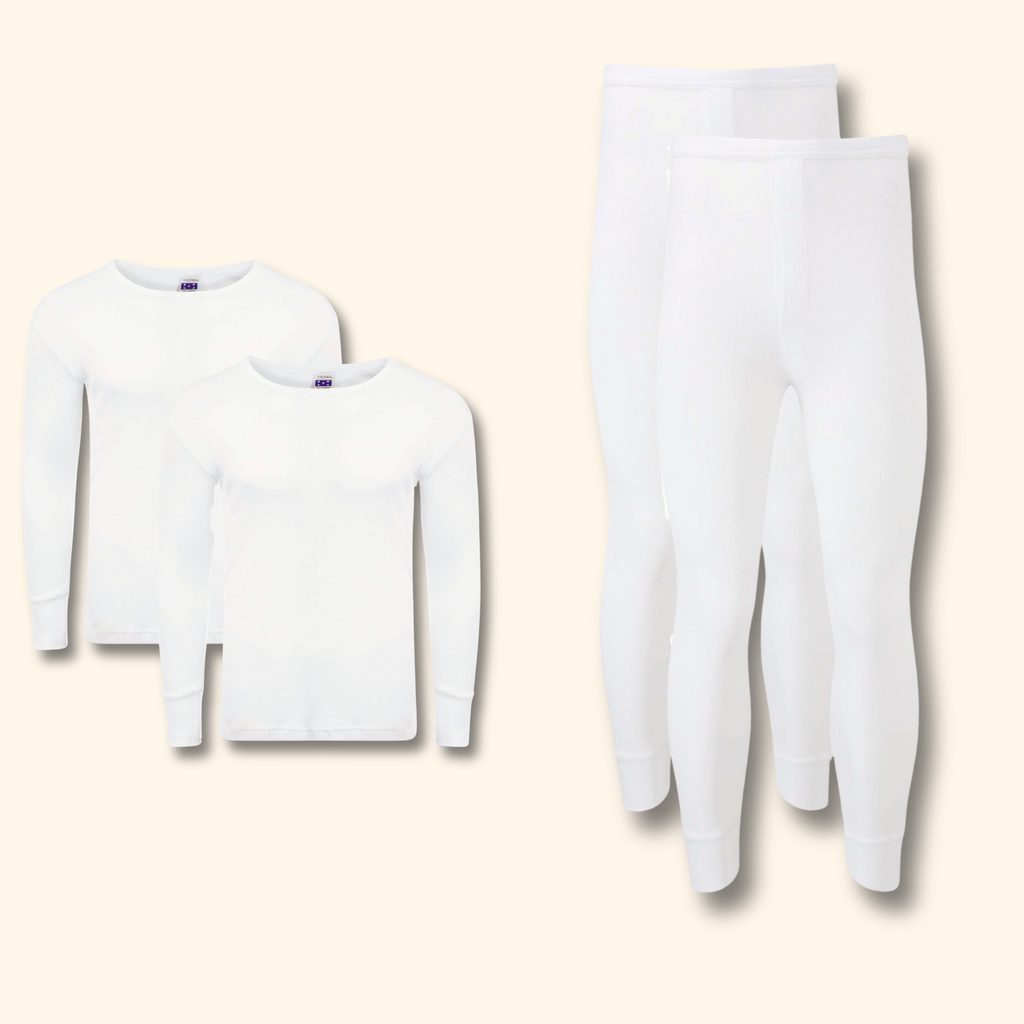 2 Pack Men's Thermal Underwear Set Long Sleeve Tops and Long John Bottoms Warm Baselayer Insulated Brushed Yarn for Running Hiking and Workwear Insulating Yarn Small to XXL White Black Grey Navy by Heatwave Thermalwear