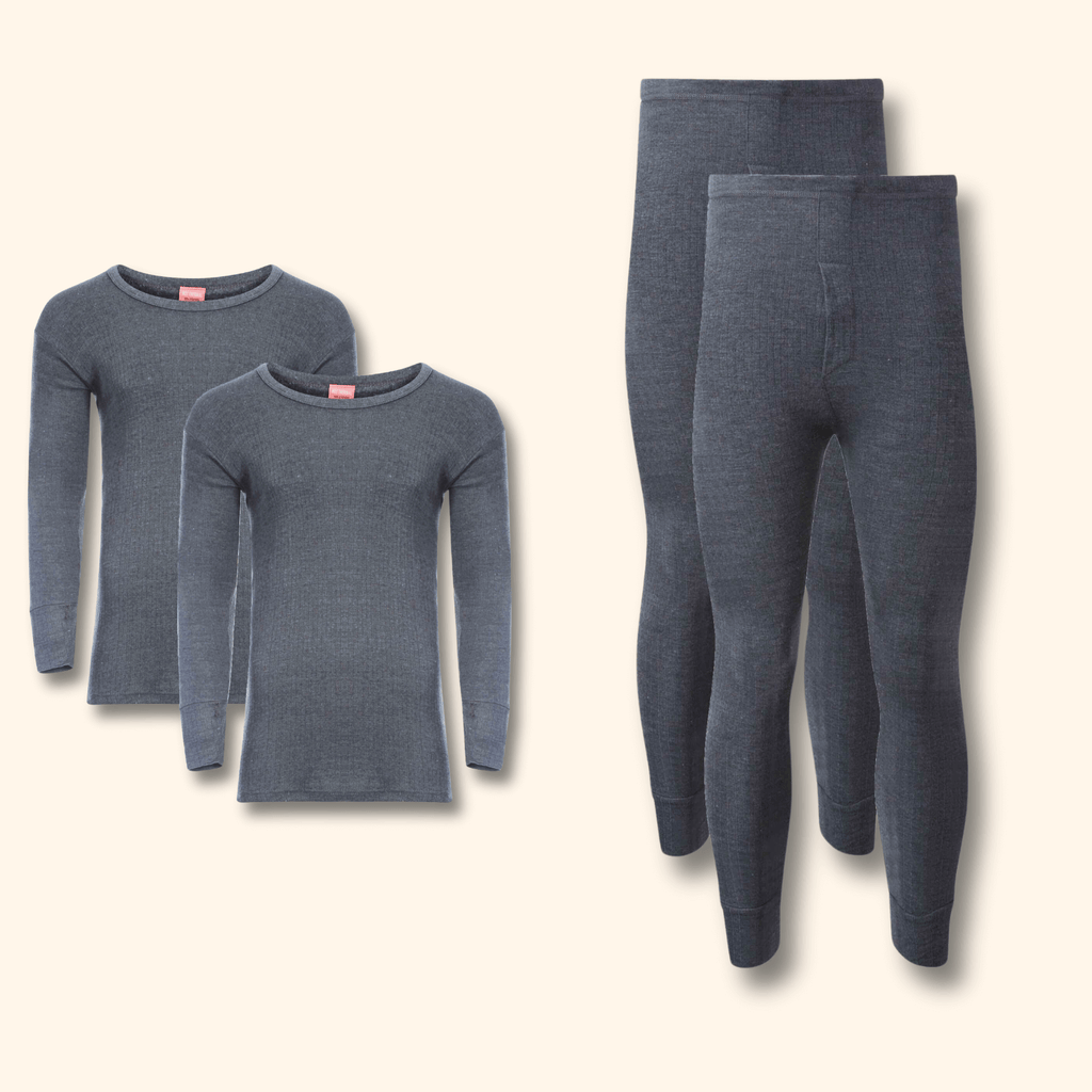 2 Pack Men's Thermal Underwear Set Long Sleeve Tops and Long John Bottoms Warm Baselayer Insulated Brushed Yarn for Running Hiking and Workwear Insulating Yarn Small to XXL White Black Grey Navy by Heatwave Thermalwear
