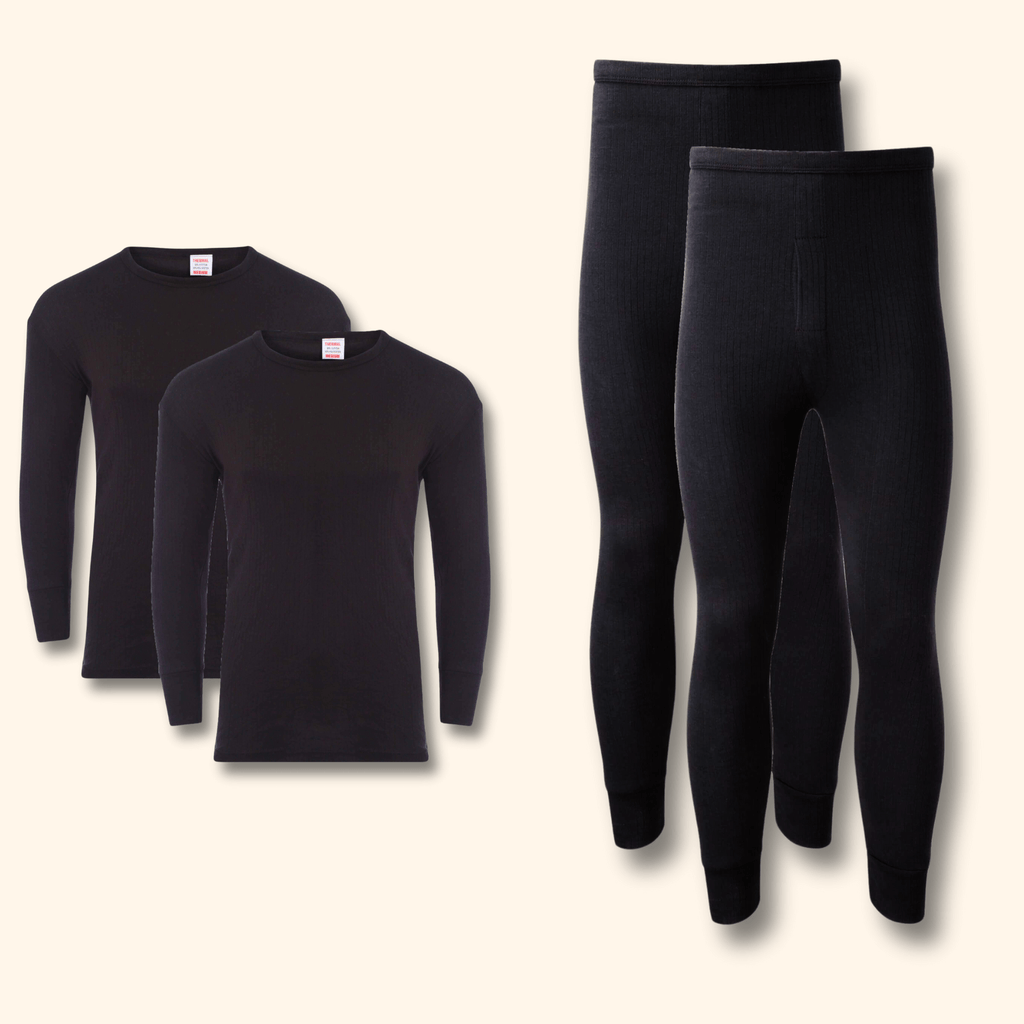 2 Pack Men's Thermal Underwear Set Long Sleeve Tops and Long John Bottoms Warm Baselayer Insulated Brushed Yarn for Running Hiking and Workwear Insulating Yarn Small to XXL White Black Grey Navy by Heatwave Thermalwear