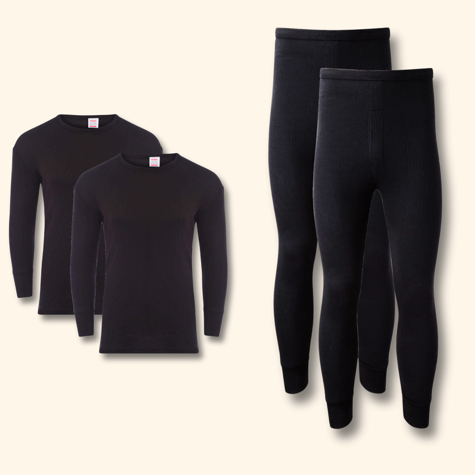 2 Pack Men's Thermal Underwear Set Long Sleeve Tops and Long John Bottoms Warm Baselayer Insulated Brushed Yarn for Running Hiking and Workwear Insulating Yarn Small to XXL White Black Grey Navy by Heatwave Thermalwear