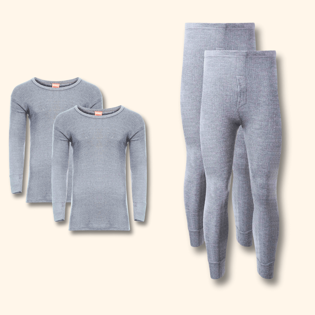 2 Pack Men's Thermal Underwear Set Long Sleeve Tops and Long John Bottoms Warm Baselayer Insulated Brushed Yarn for Running Hiking and Workwear Insulating Yarn Small to XXL White Black Grey Navy by Heatwave Thermalwear
