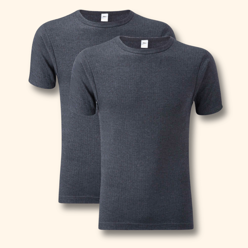2 Pack Men's Thermal Underwear T Shirt Tops Warm Durable Baselayer Insulated Brushed Yarn for Running Hiking Outdoor Sports Workwear Small to XXL White Black Grey Navy by Heatwave Thermalwear