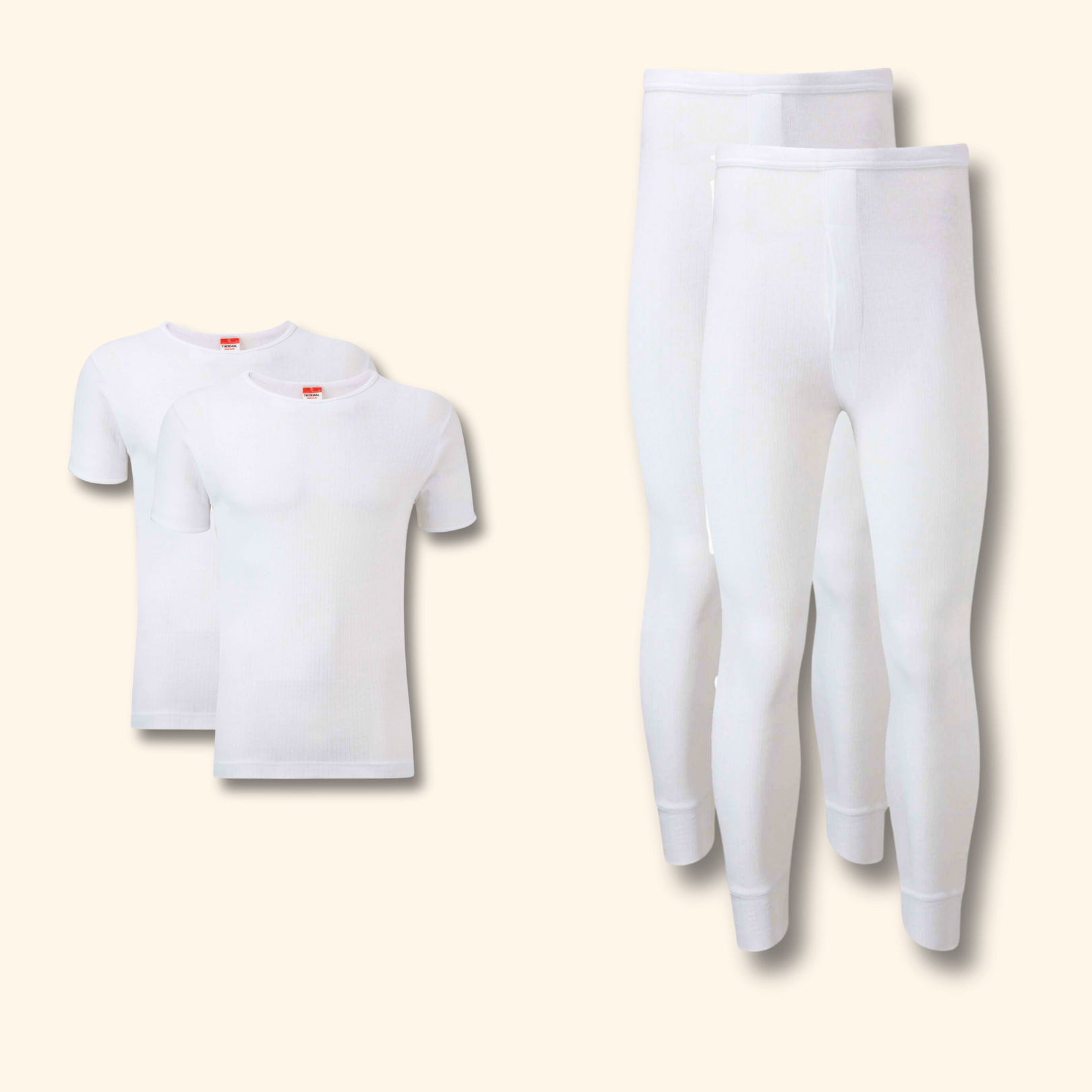 2 Pack Mens Thermal Underwear Set T Shirt Tops and Long John Bottoms Warm Baselayer Insulated Brushed Yarn for Winter Outdoor Sports in Small to XXL White Black Grey Navy by Heatwave Thermalwear
