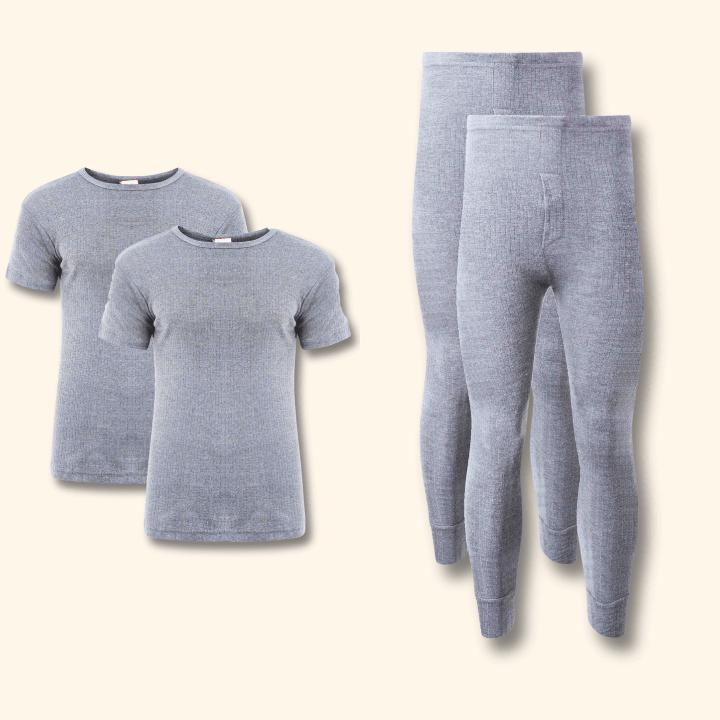 2 Pack Mens Thermal Underwear Set T Shirt Tops and Long John Bottoms Warm Baselayer Insulated Brushed Yarn for Winter Outdoor Sports in Small to XXL White Black Grey Navy by Heatwave Thermalwear