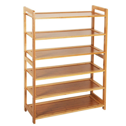 Concise Rectangle 6 Tiers Bamboo Shoe Rack Wood Color