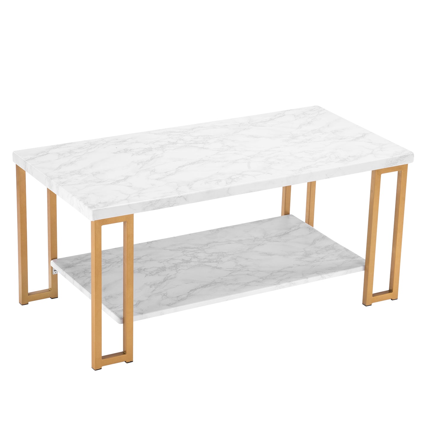 (106 x 50 x 48cm) Simple Double-layer Golden Iron Pipe Marble PVC Coffee Table Rectangular