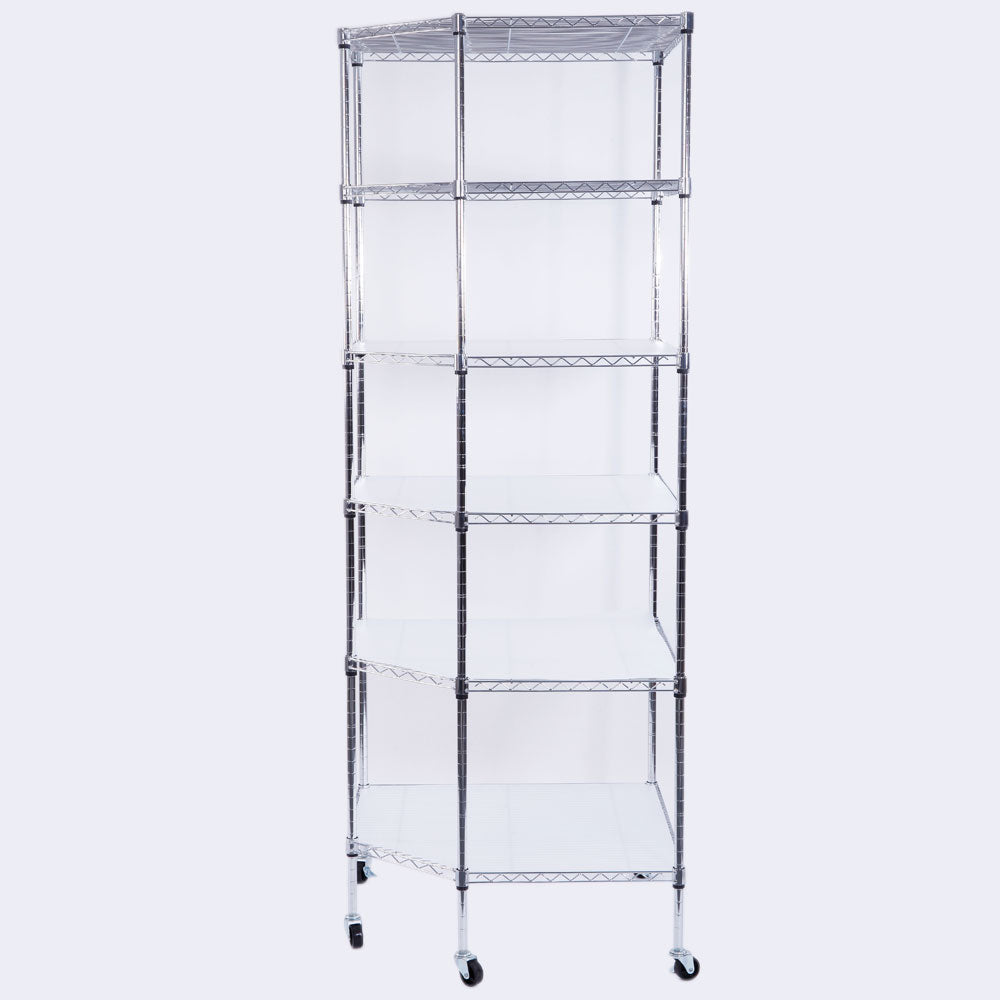 6-Layer Chrome Plated Polygonal Corner Shelf with 2" PP Wheels 680*680*1800 Silver