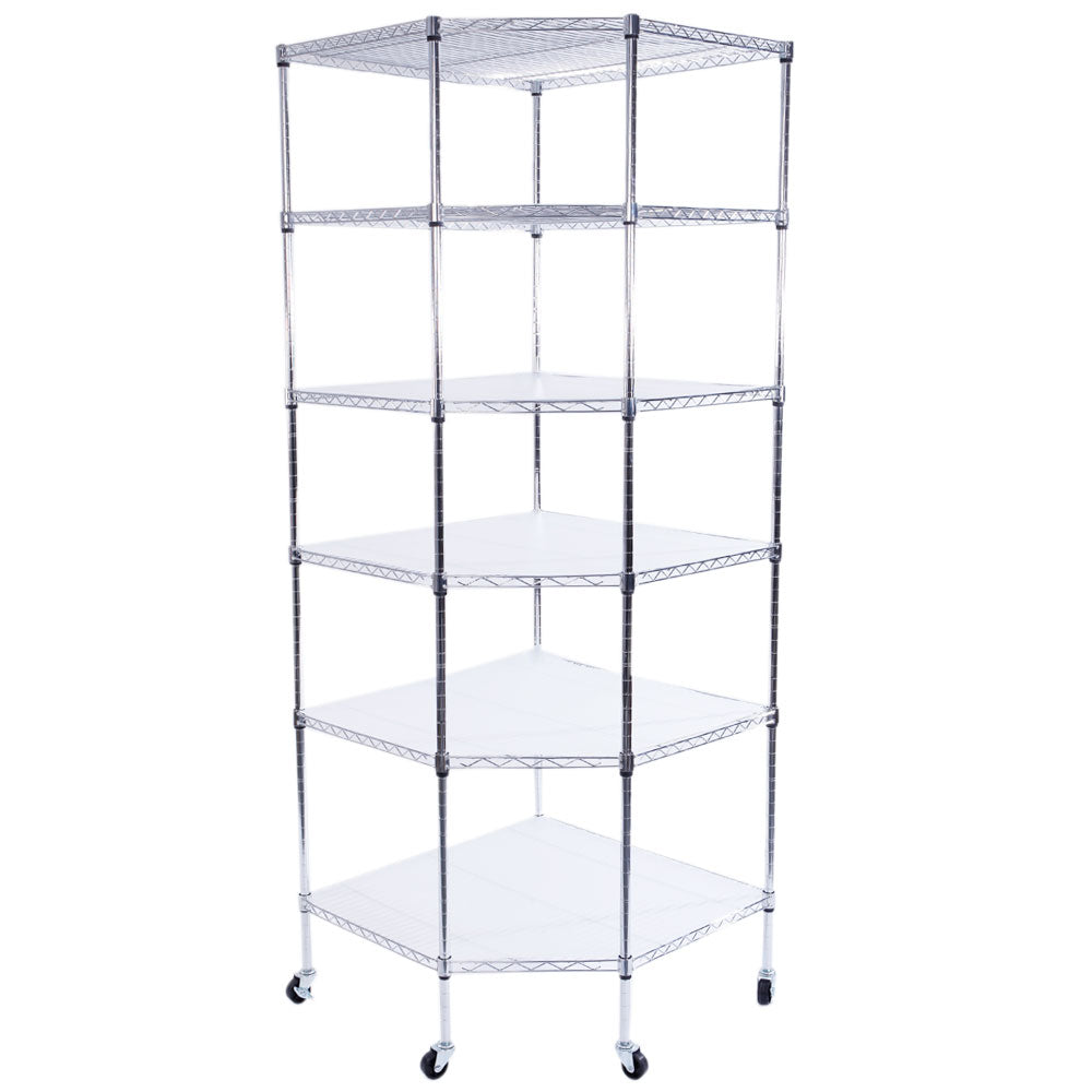 6-Layer Chrome Plated Polygonal Corner Shelf with 2" PP Wheels 680*680*1800 Silver