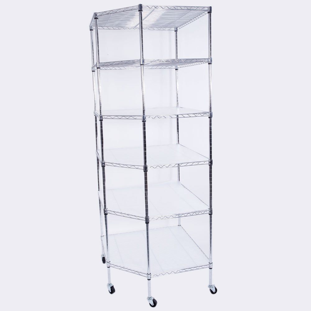 6-Layer Chrome Plated Polygonal Corner Shelf with 2" PP Wheels 680*680*1800 Silver