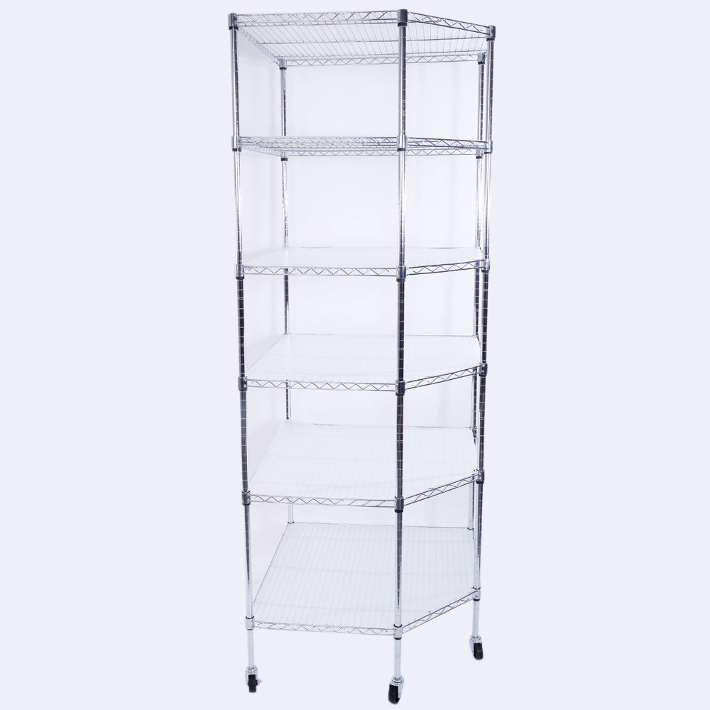 6-Layer Chrome Plated Polygonal Corner Shelf with 2" PP Wheels 680*680*1800 Silver