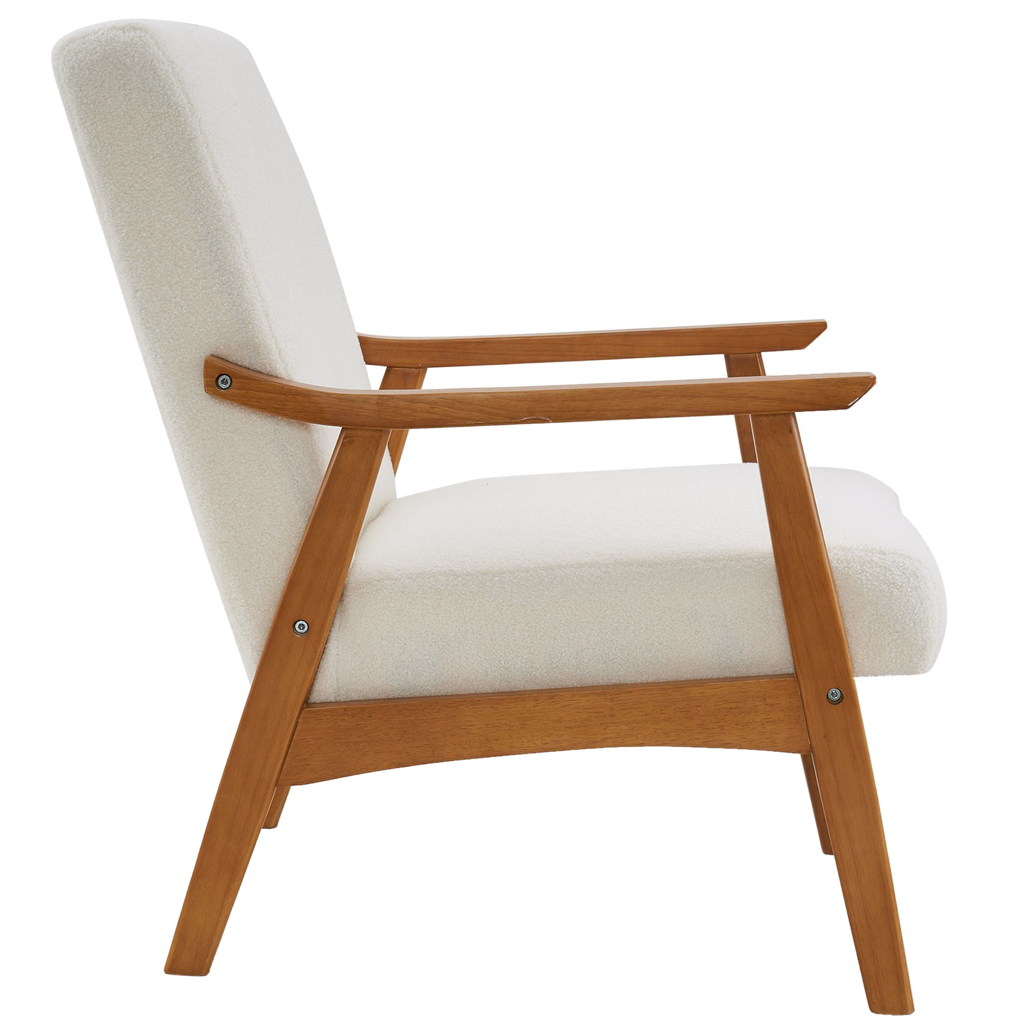 Solid Wood Armrest Teddy Velvet Simple Single Indoor Lounge Chair Backrest Creamy-White