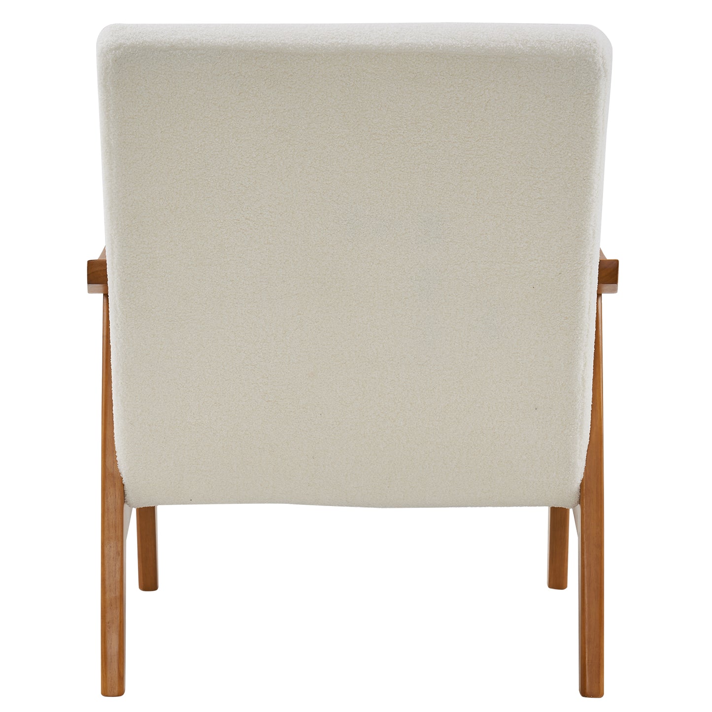 Solid Wood Armrest Teddy Velvet Simple Single Indoor Lounge Chair Backrest Creamy-White