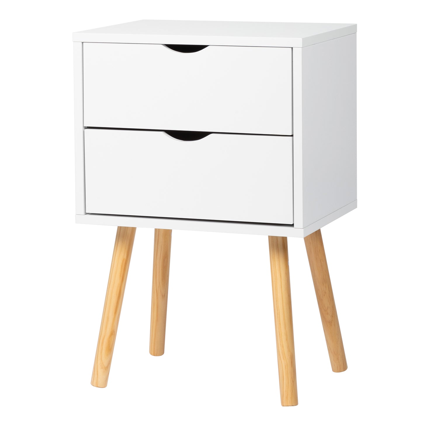 40*30*60cm Simple And Modern White Cabinet, Wood Color Legs, MDF Spray Paint, High Legs, Two Drawers, Bedside Table