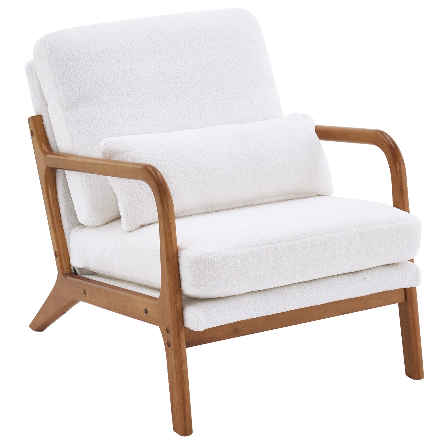 Oak Armrest Oak Upholstered Teddy Velvet Single Lounge Chair Indoor Lounge Chair Off-White