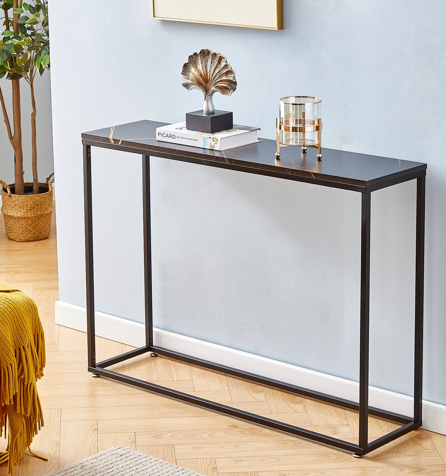 Console Tables for Entryway, Faux Marble Sofa Tables, Entryway Table for Living Room, Gold Entrance Table, MDF Entry Table, Foyer Tables w/Metal Frame, Behind Couch Table for Hallway