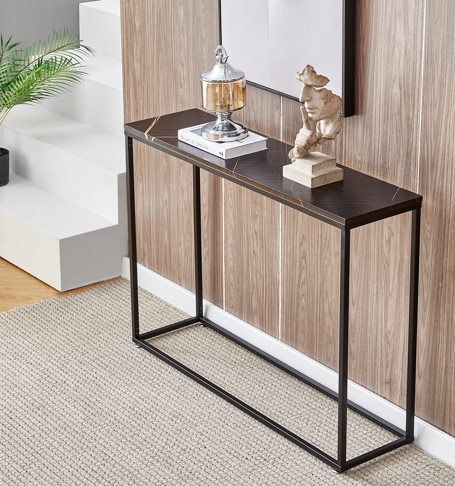 Console Tables for Entryway, Faux Marble Sofa Tables, Entryway Table for Living Room, Gold Entrance Table, MDF Entry Table, Foyer Tables w/Metal Frame, Behind Couch Table for Hallway