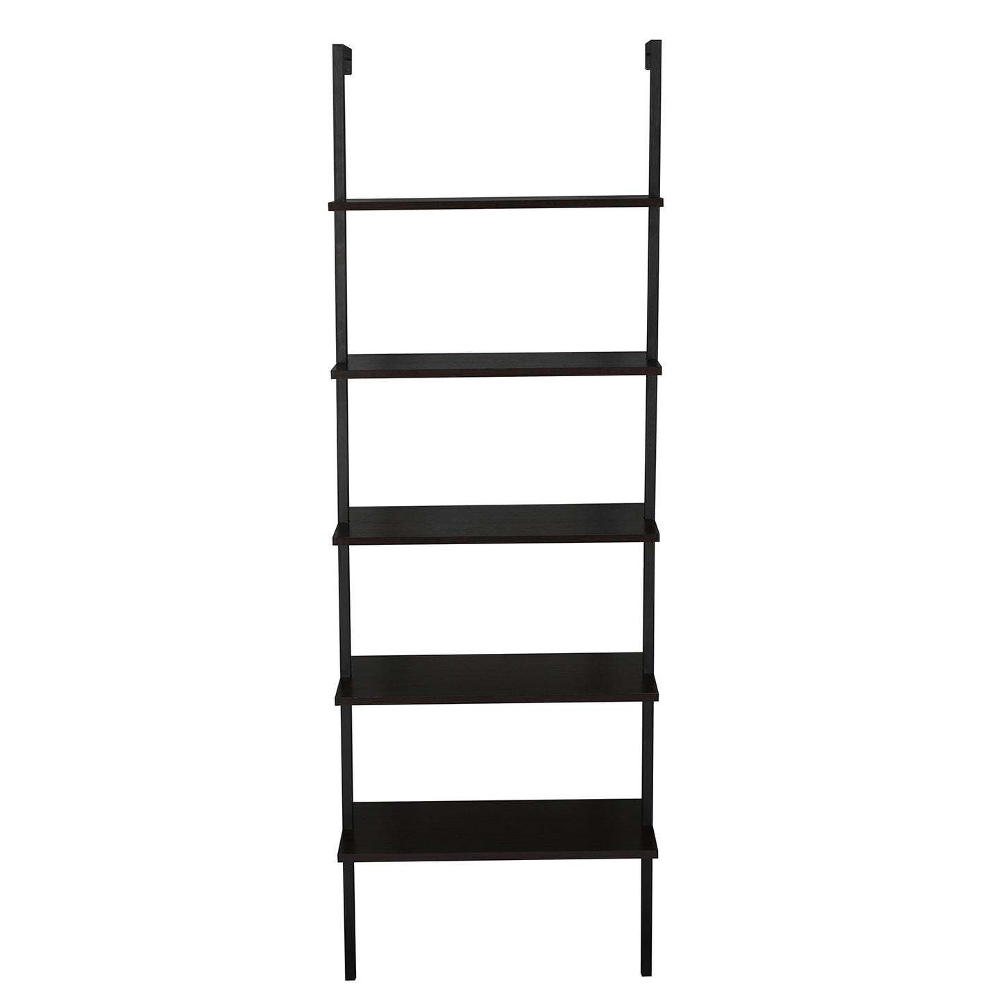 5-Shelf Wood Ladder Bookcase with Metal Frame, Industrial 5-Tier Modern Ladder Shelf Wood Shelves,Dark Walnut