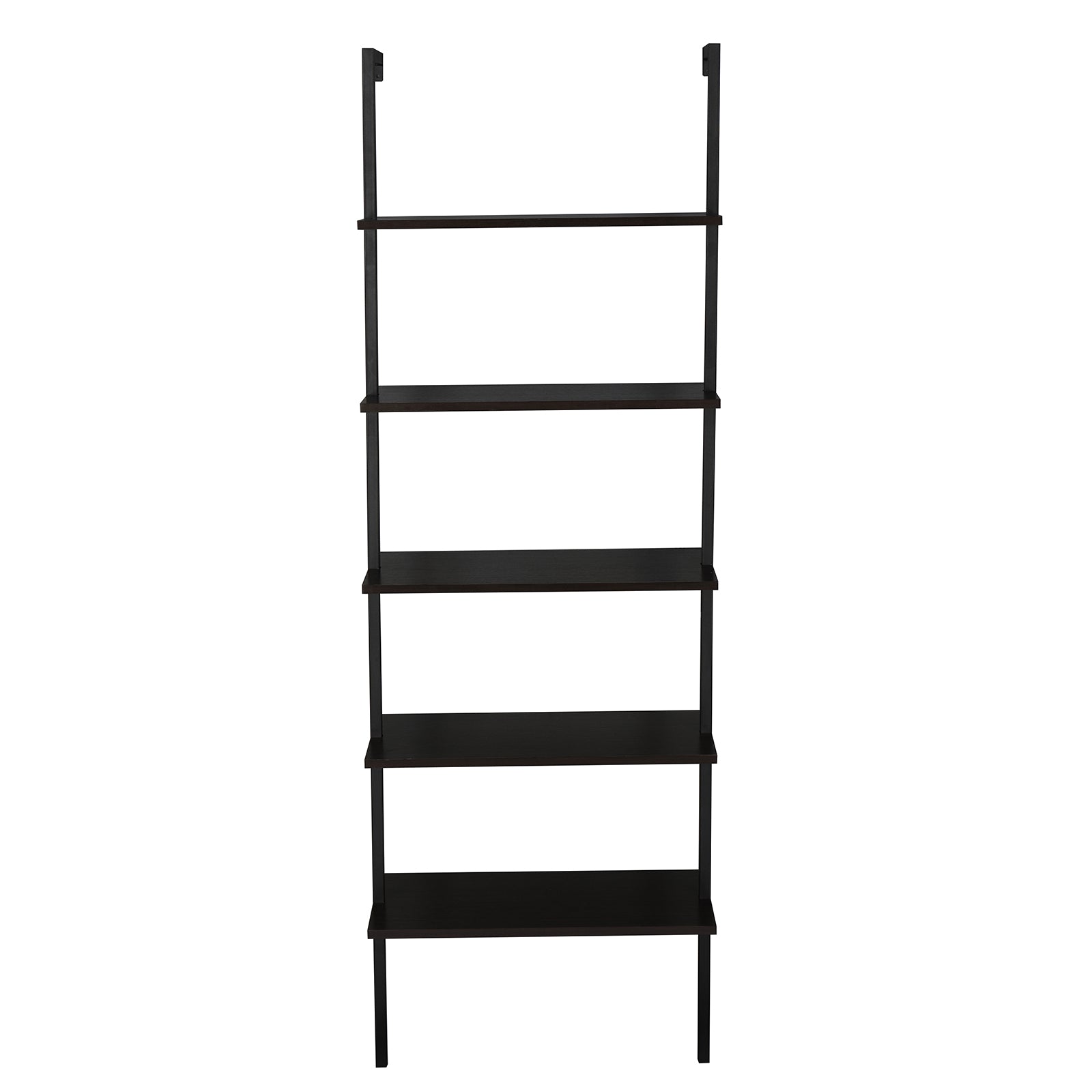 5-Shelf Wood Ladder Bookcase with Metal Frame, Industrial 5-Tier Modern Ladder Shelf Wood Shelves,Dark Walnut