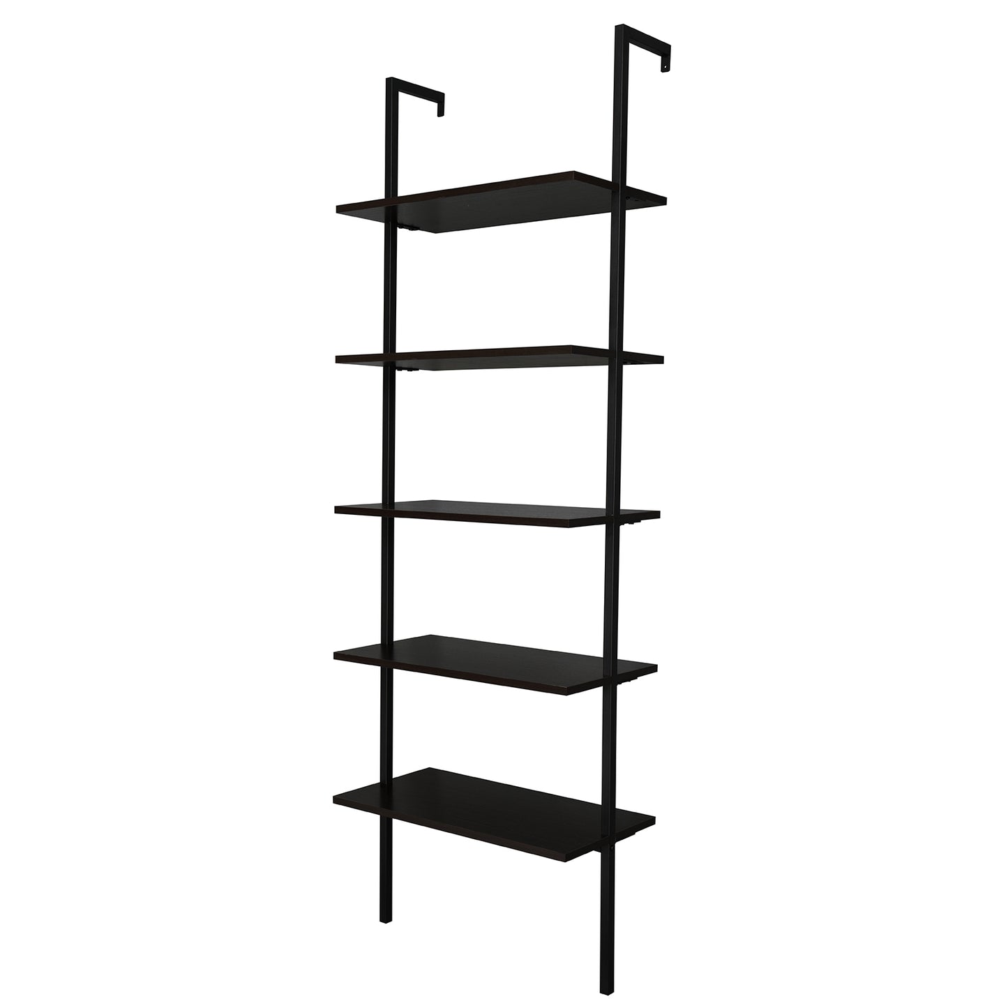 5-Shelf Wood Ladder Bookcase with Metal Frame, Industrial 5-Tier Modern Ladder Shelf Wood Shelves,Dark Walnut