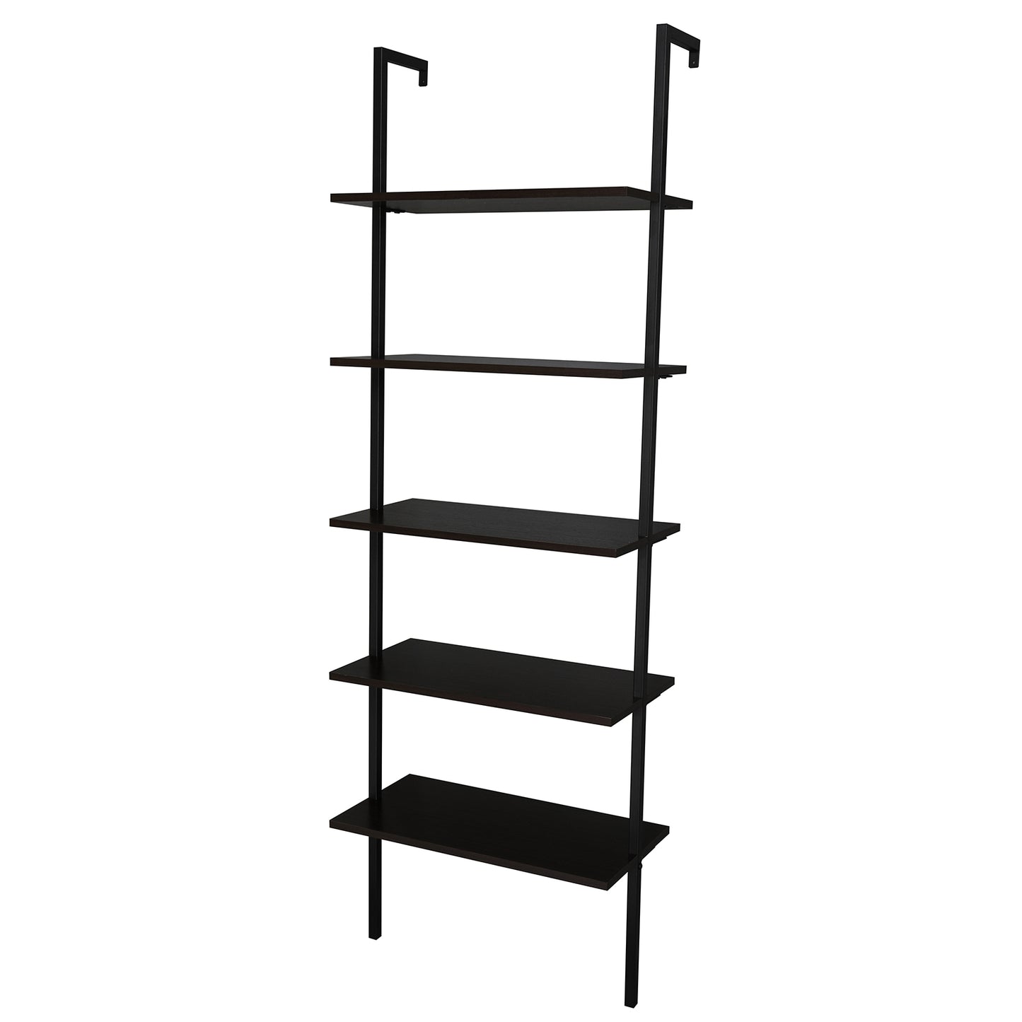 5-Shelf Wood Ladder Bookcase with Metal Frame, Industrial 5-Tier Modern Ladder Shelf Wood Shelves,Dark Walnut