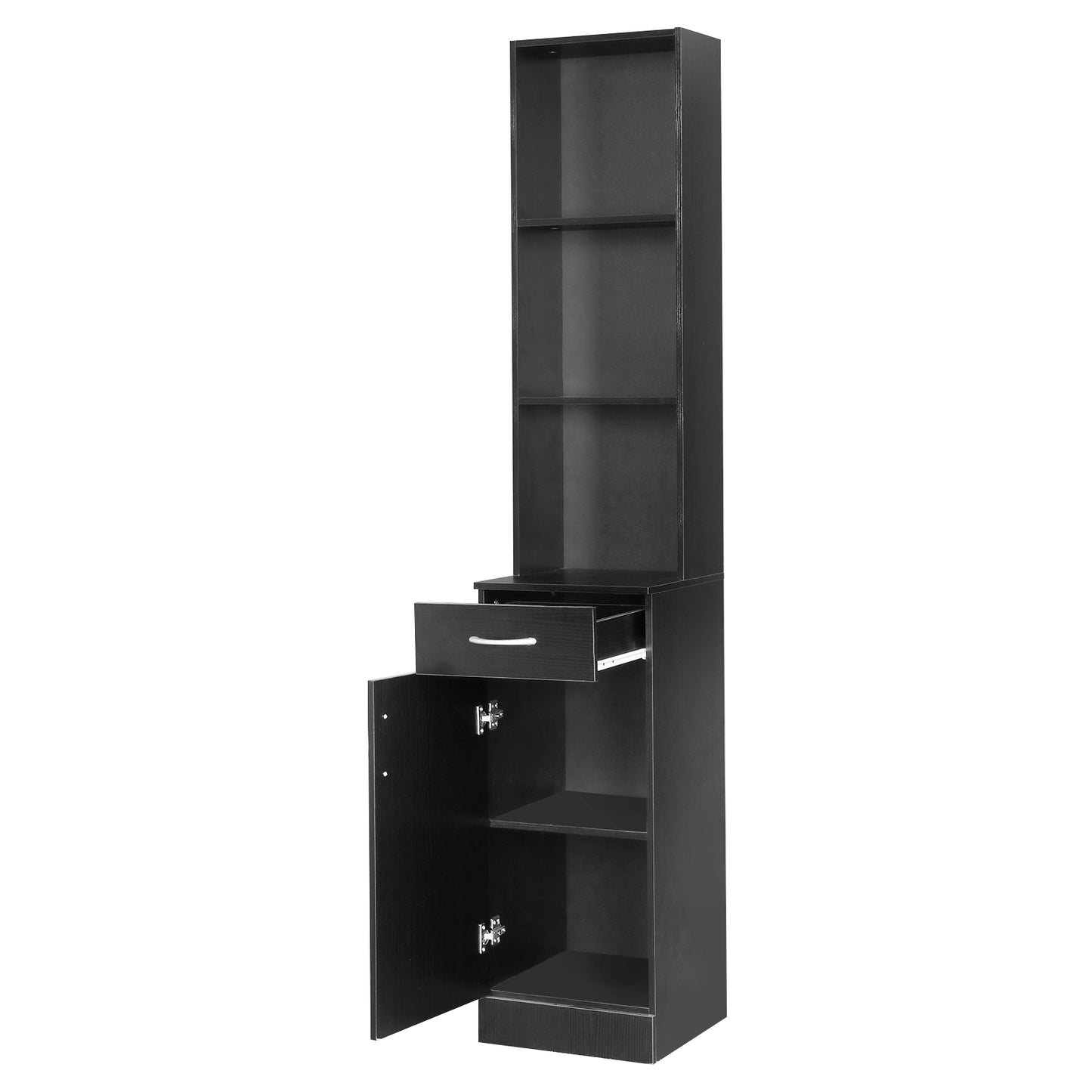 FCH MDF With Triamine One Door One Drawer Three Compartments High Cabinet Bathroom Wall Cabinet Black