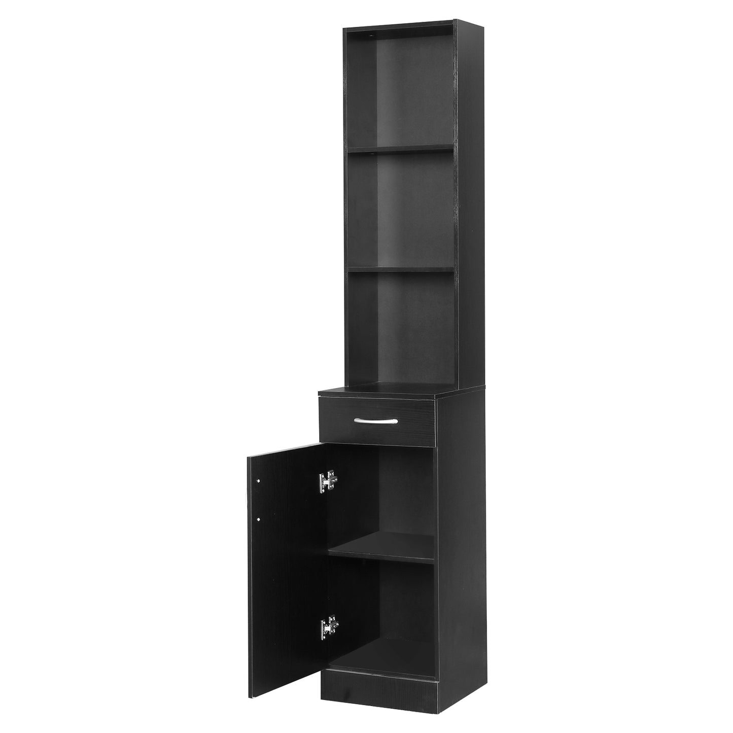 FCH MDF With Triamine One Door One Drawer Three Compartments High Cabinet Bathroom Wall Cabinet Black