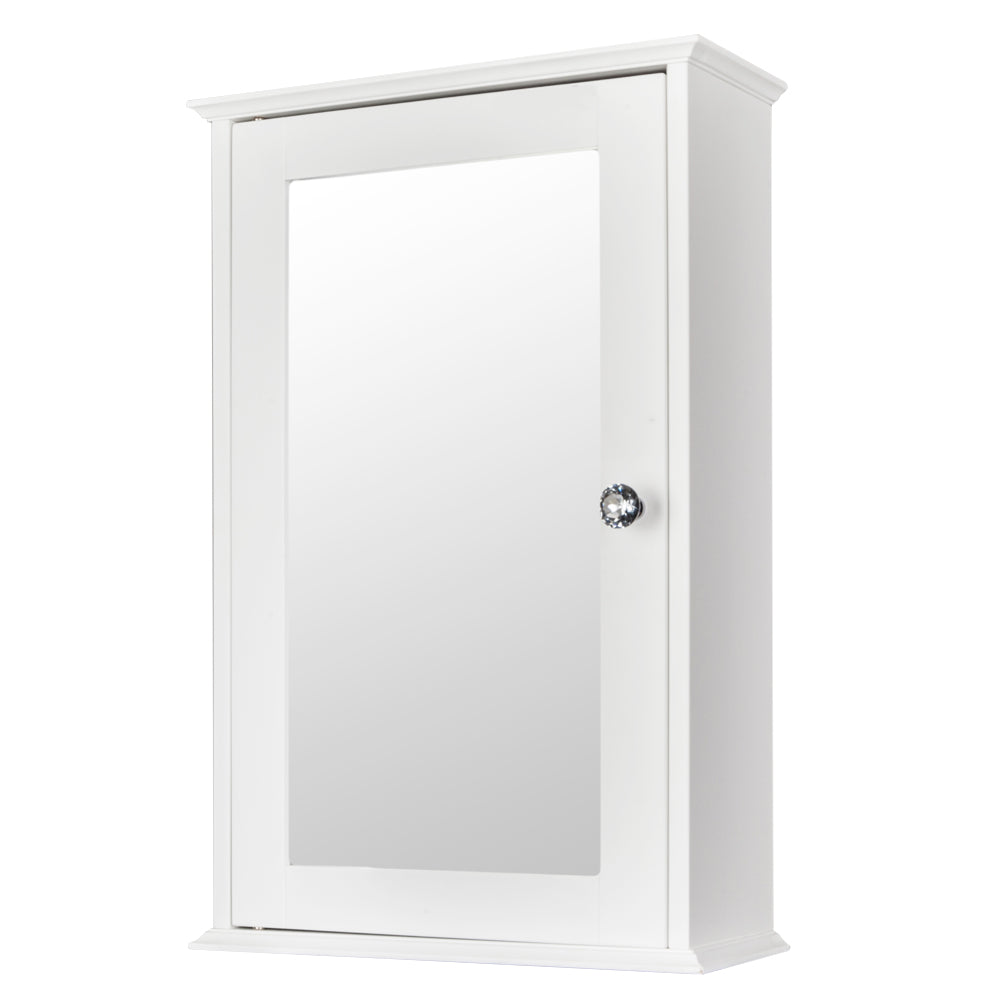 Single Door Mirror Indoor Bathroom Wall Mounted Cabinet Shelf White