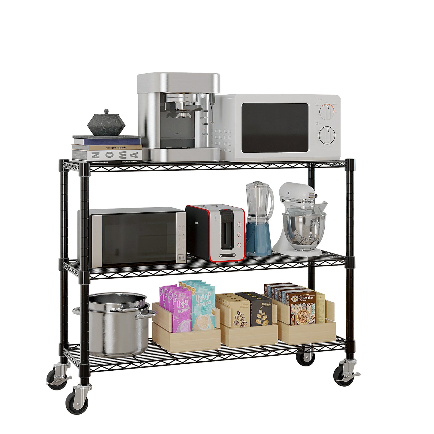 6-Tier disassembly and free assembly NSF-Certified Steel Wire Shelving with Wheels