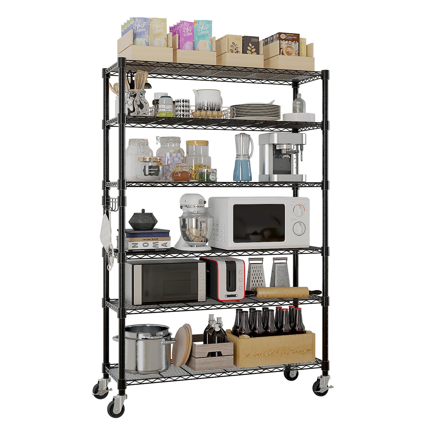 6-Tier disassembly and free assembly NSF-Certified Steel Wire Shelving with Wheels