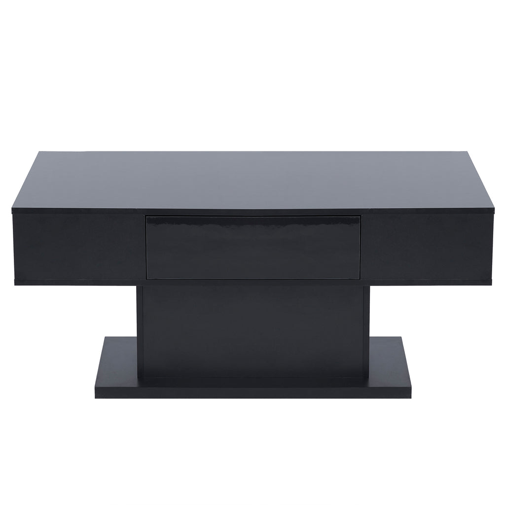 Modern LED Coffee Table with Drawer and 16 Colors LED Lights, High Glossy Coffee End Table for Living Room, Black