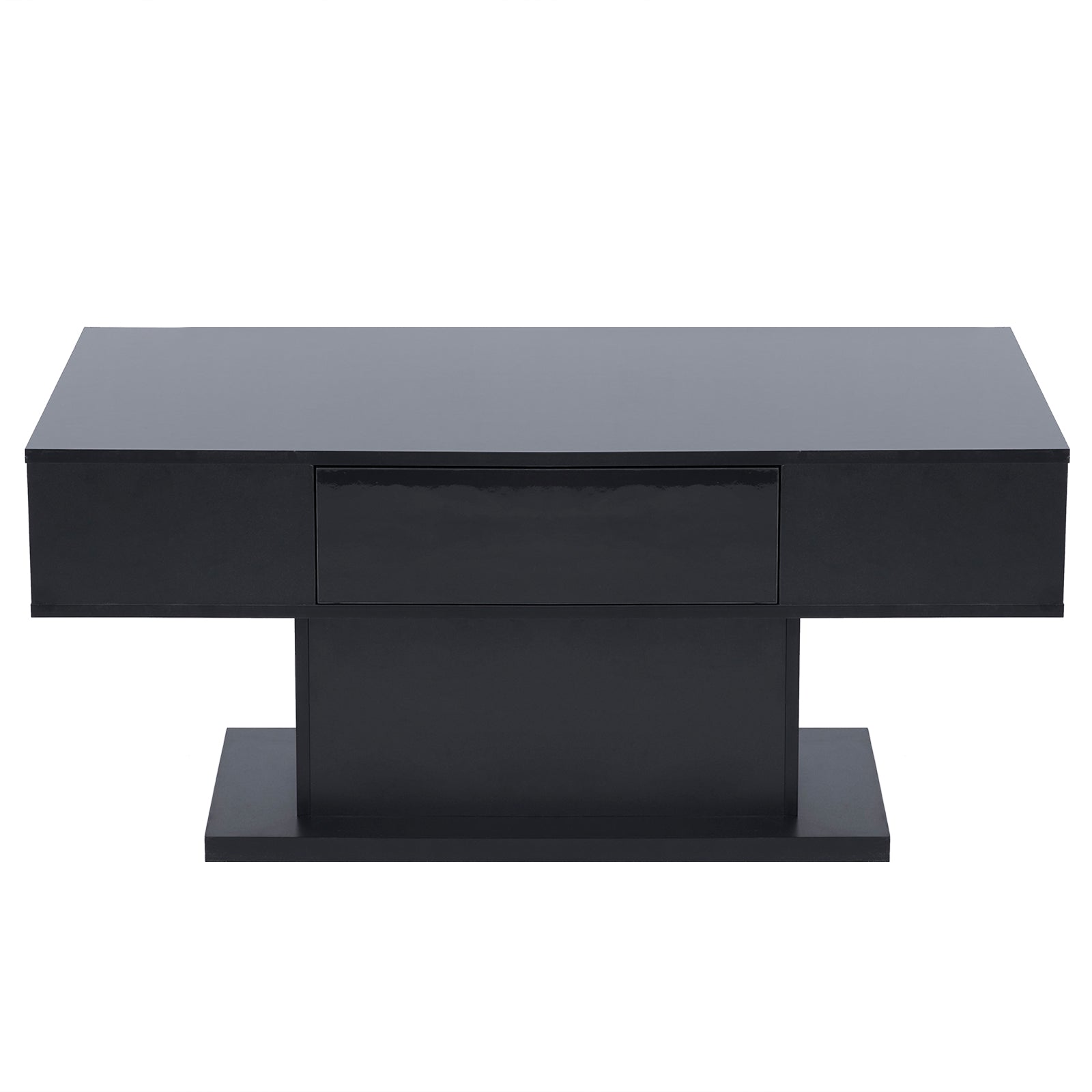 Modern LED Coffee Table with Drawer and 16 Colors LED Lights, High Glossy Coffee End Table for Living Room, Black