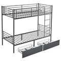 Twin Over Twin Bunk Bed with Two Storage Drawers & Full-Length Guard Rail, Heavy Duty Metal Bunk Bed for Kids Teens Adults, Black