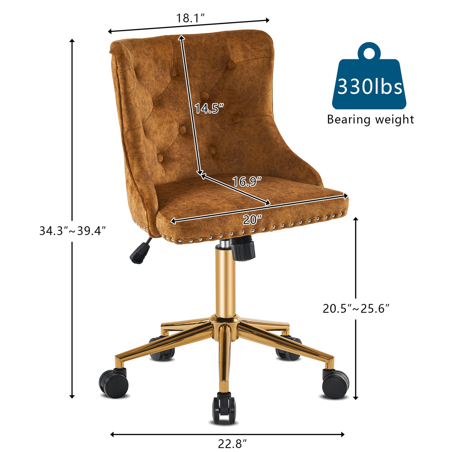 Lift wheel five-star foot backrest pull point printed flannelette mustard yellow gold feet indoor leisure chair simple Nordic style