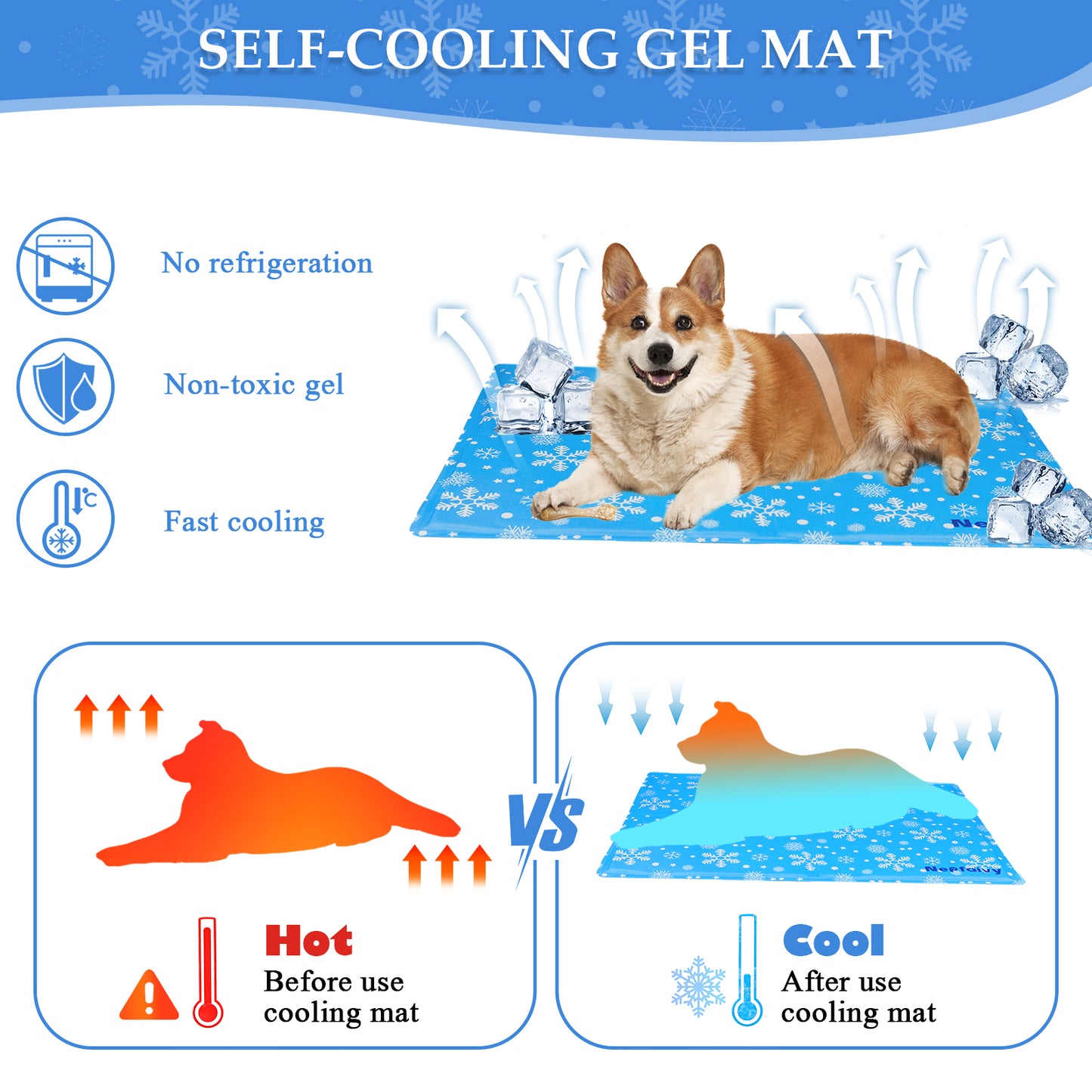 Dog Cooling Mats Small - Self Cooling Mat for Dogs and Cats, Non-toxic Gel Pet Cooling Mat, No Need to Refrigerate, Keep Pets Cool in Hot Summer for Indoor Outdoor, 50x40cm