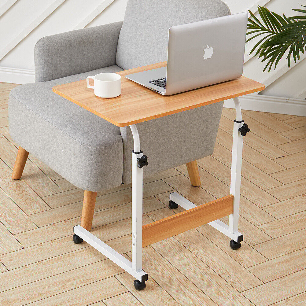 Mobile Over Bed Chair Table Hospital Overbed Height Adjustable Laptop Tray Stand