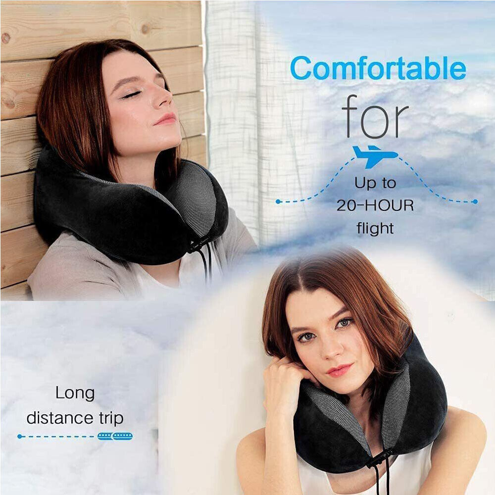 Memory Foam Travel Pillow Neck Support Cushion Without Carry Bag Ear Plugs Mask