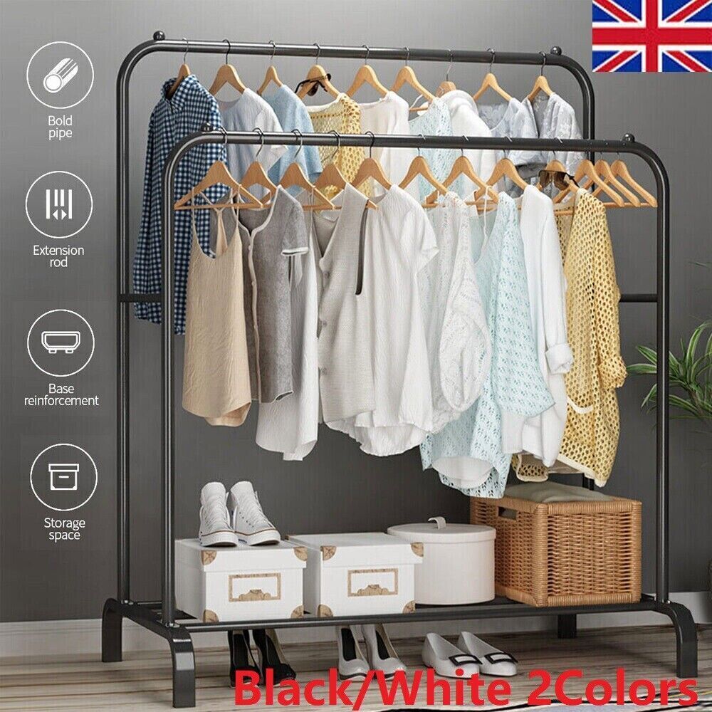 Heavy Duty Double Clothes Rail Hanging Rack Garment Display Stand Storage Shelf