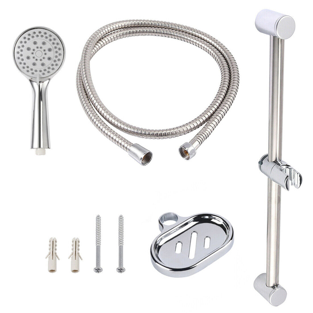 Slider Rail Shower Riser Kit Stainless Soap Bar Holder Hose Head Set