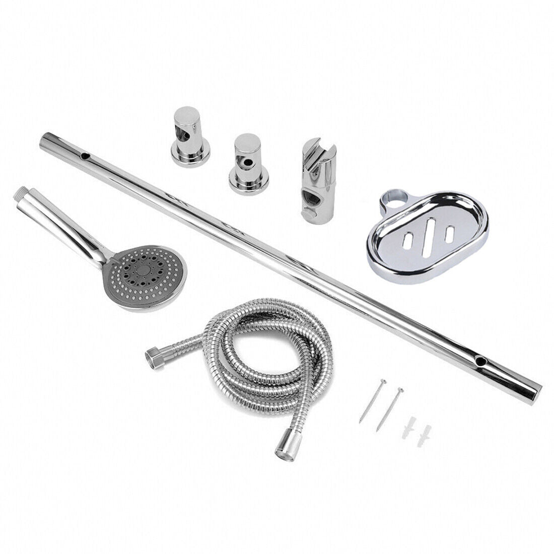 Slider Rail Shower Riser Kit Stainless Soap Bar Holder Hose Head Set