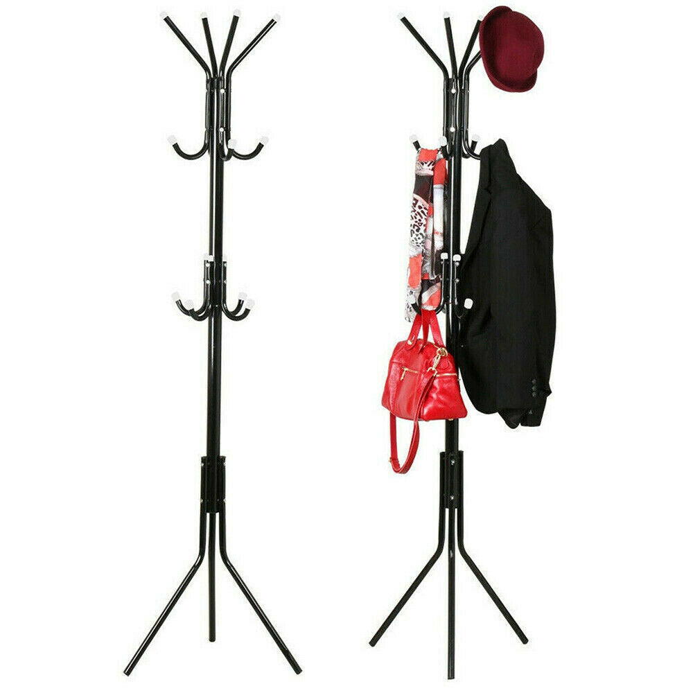 Coat Stand Coat/Hat/Jacket/Umbrella Floor Standing Rack Clothes Hanger Hooks UK