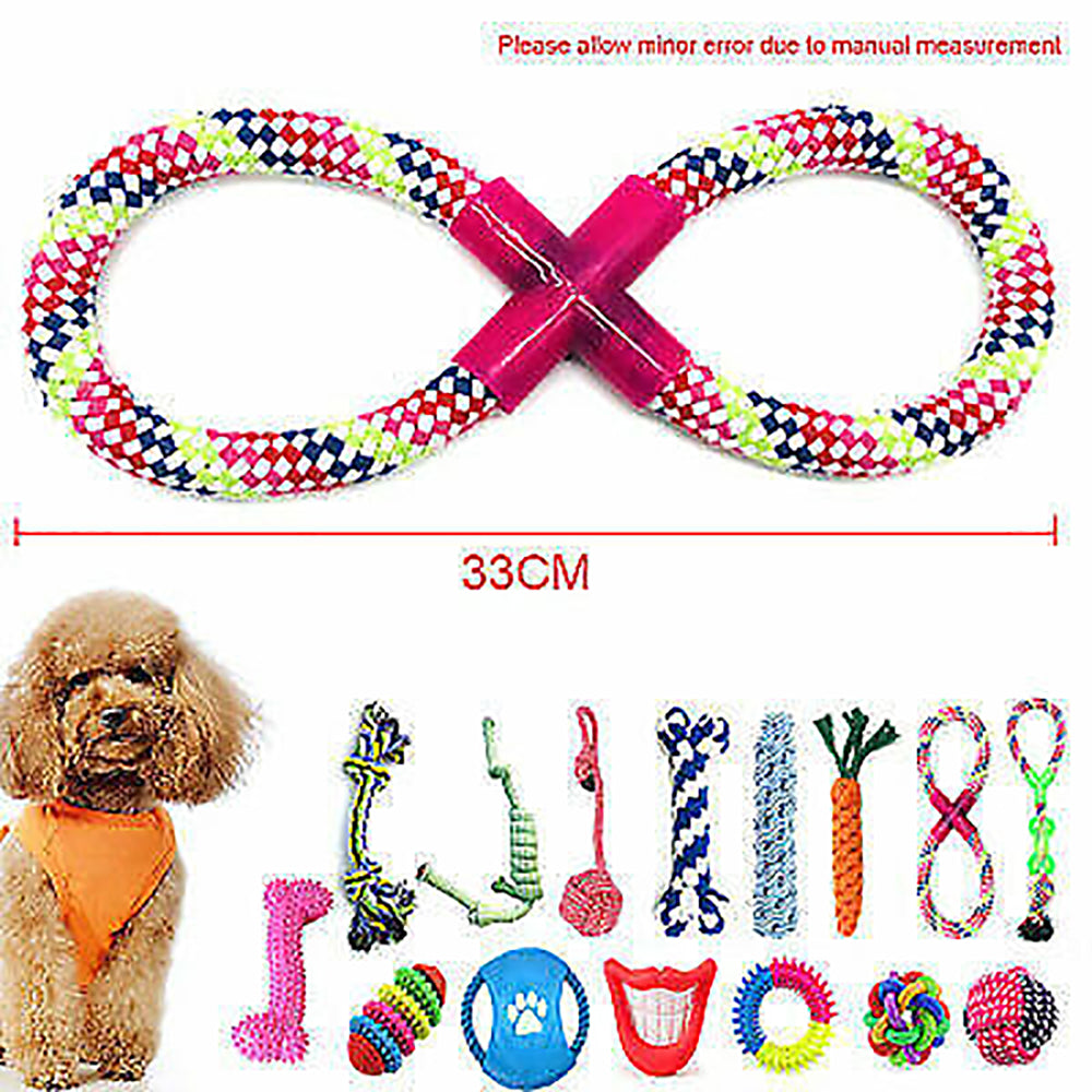 15X Tough Dog Toys Bundle Chew Rope Knot Ball Squeakers Pet Puppy Teething UK