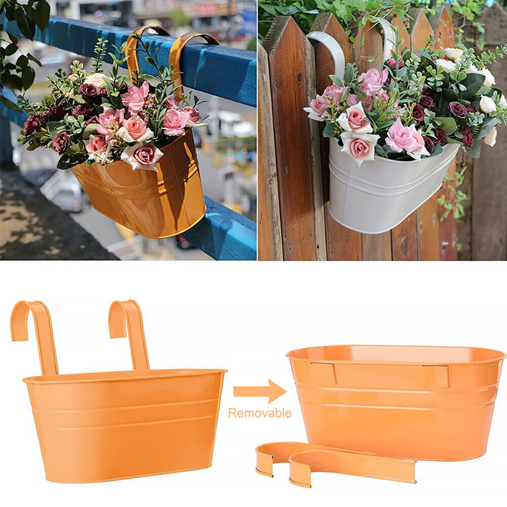 4 x Flower Pots Hanging Balcony Garden Plant Metal Hook Iron Planter Home Decor