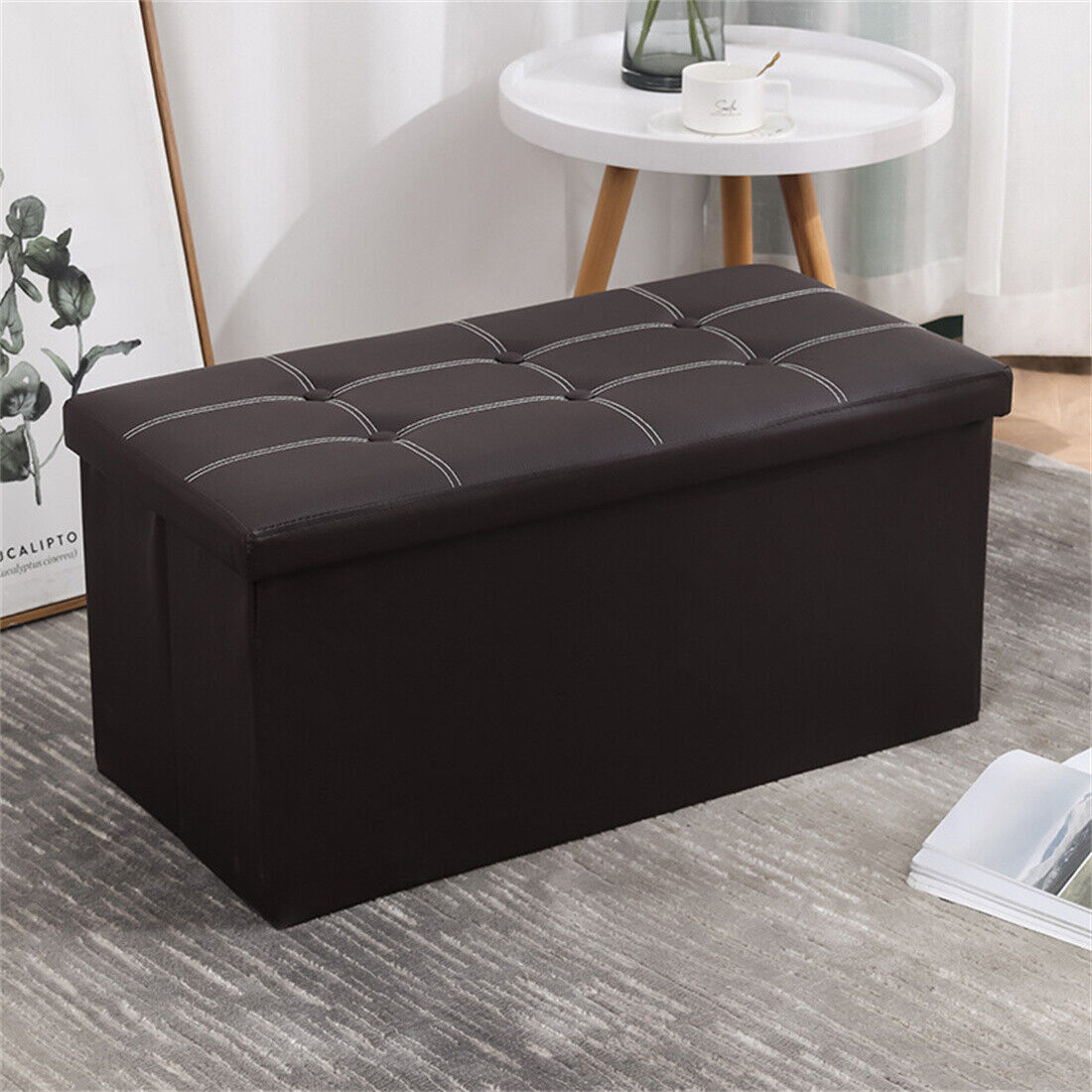 Large Seater Folding Storage Ottoman Pouffe Bench Seat Blanket Toy Chest Box UK