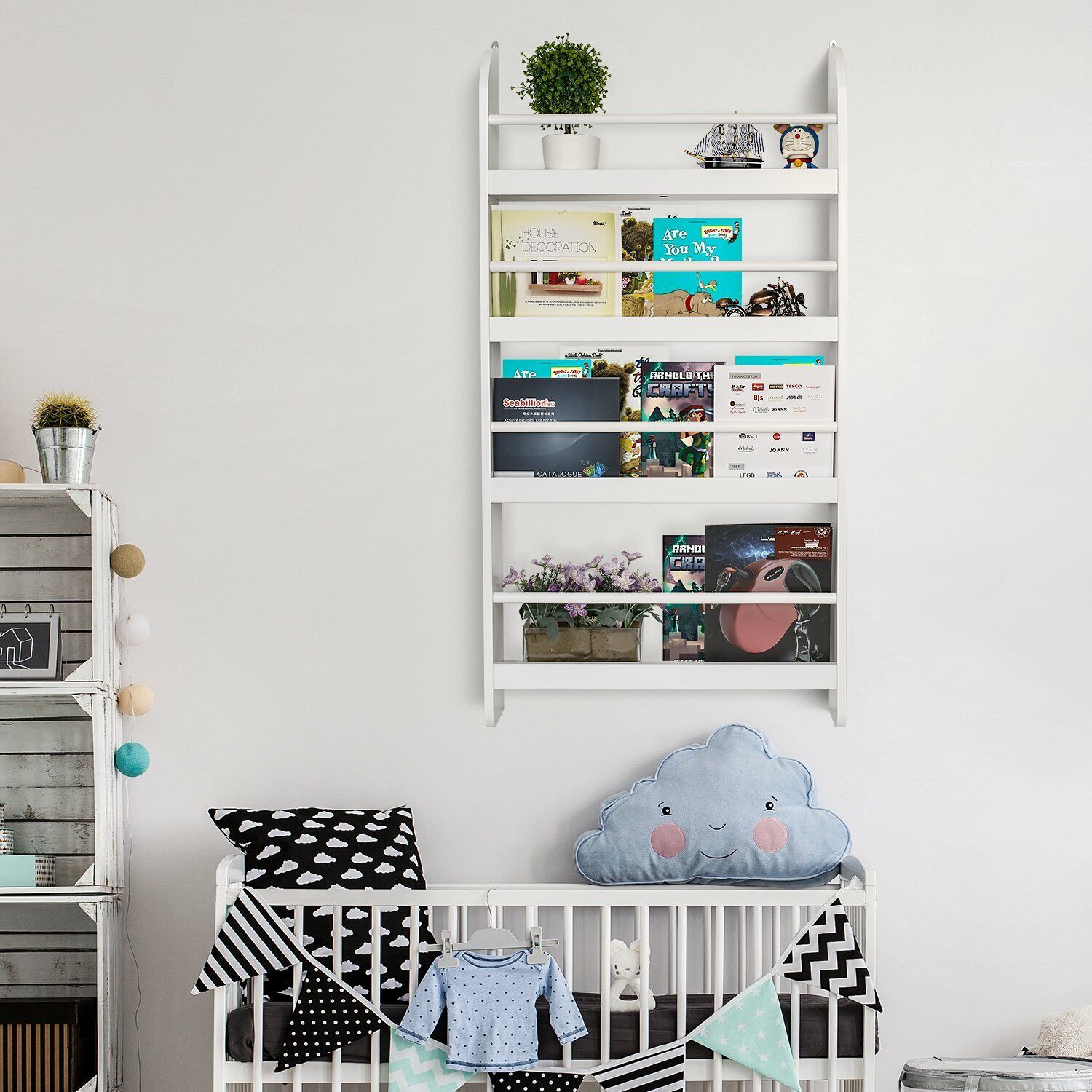 Wall Mounted Children Bookcase Kids Display Bookshelf Storage Unit Shelving Rack