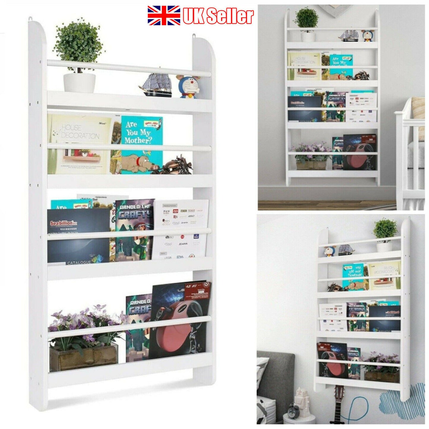 Wall Mounted Children Bookcase Kids Display Bookshelf Storage Unit Shelving Rack