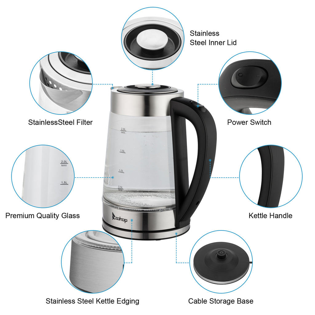 【Old Code：42128382】 HD-250 220V 2000W 2L Blue Glass Electric Kettle