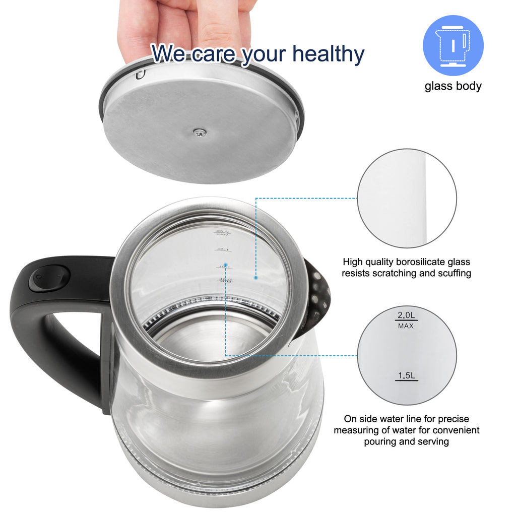 【Old Code：42128382】 HD-250 220V 2000W 2L Blue Glass Electric Kettle