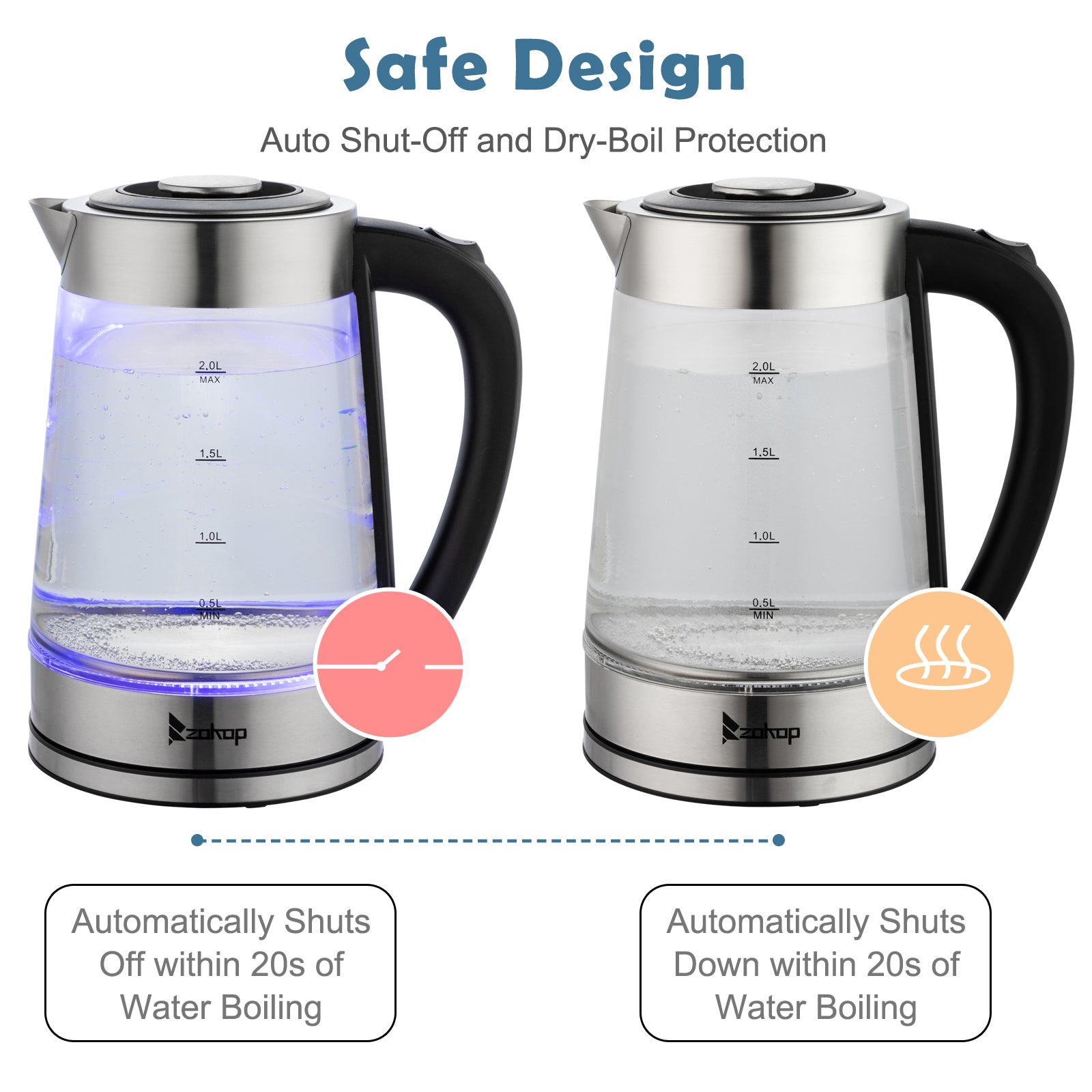 【Old Code：42128382】 HD-250 220V 2000W 2L Blue Glass Electric Kettle